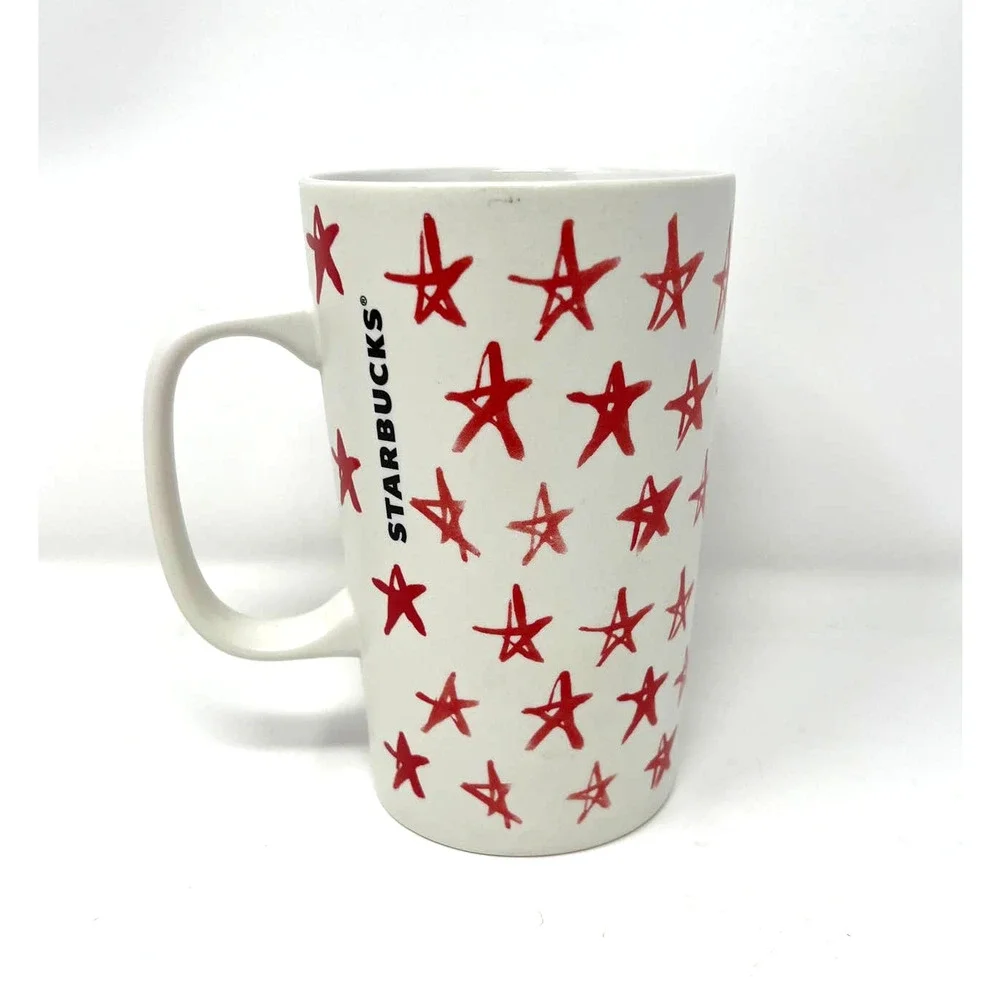 Starbucks Tall Red Star Black‎ Siren Mermaid Logo Coffee Cup Mug 16 oz 2014